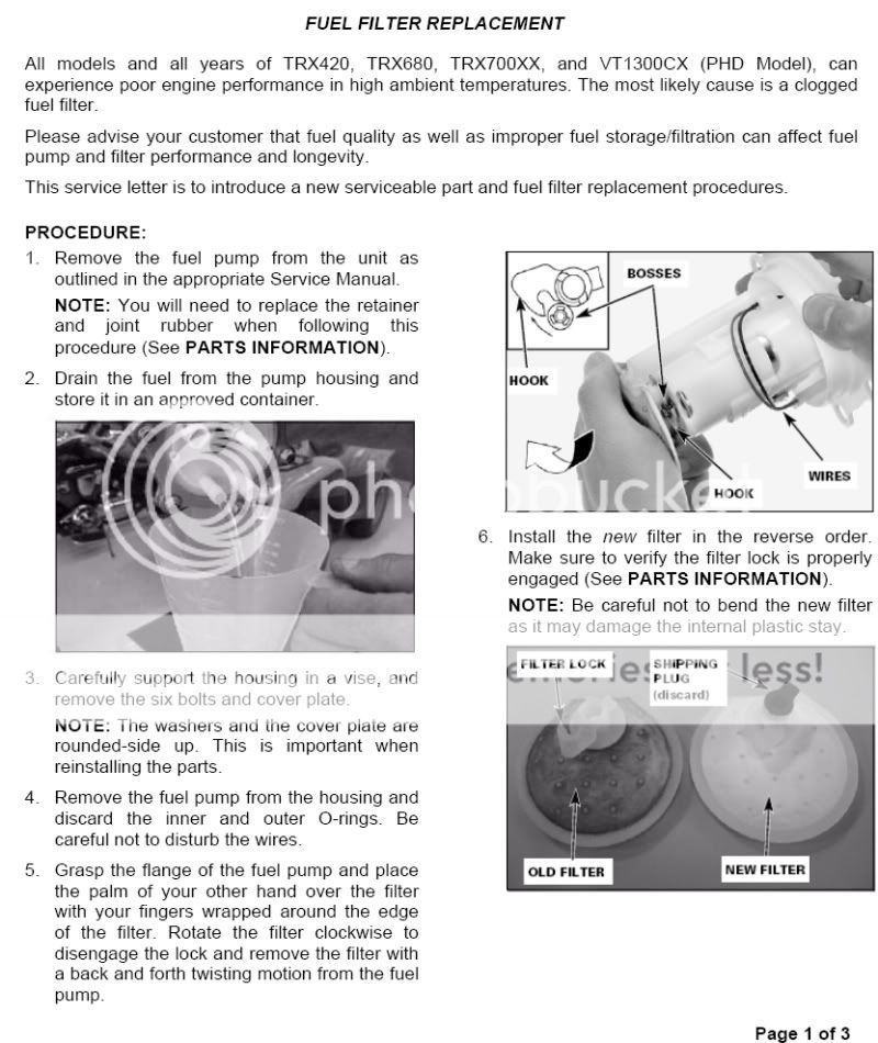 Updated Fuel Filter Info 4 EFI Rincons Honda Rincon Forum